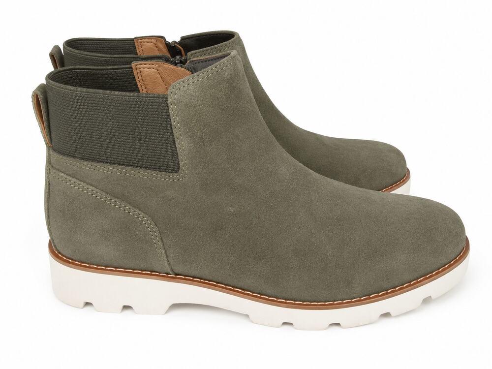 Vionic Women’s Size 7 Wide Olive Suede Ankle Boots Chelsea Zip Water Repellent